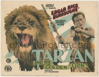 5p0178 TARZAN & THE GOLDEN LION TC 1927 c/u of James Pierce with bow & arrow by lion, ultra rare!