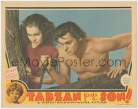 5p0224 TARZAN FINDS A SON LC 1939 c/u of barechested Johnny Weissmuller w/knife & Maureen O'Sullivan!