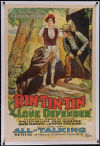 5p0705 LONE DEFENDER linen chapter 5 1sh 1930 great art of Rin-Tin-Tin taking letter, ultra rare!