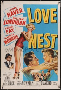 5p0554 LOVE NEST linen 1sh 1951 full-length art of sexy Marilyn Monroe, William Lundigan, June Haver!