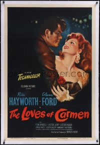 5p0556 LOVES OF CARMEN linen 1sh 1948 romantic close up art of sexiest Rita Hayworth & Glenn Ford!
