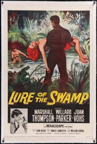 5p0557 LURE OF THE SWAMP linen 1sh 1957 two men & a super sexy woman find their destination is Hell!