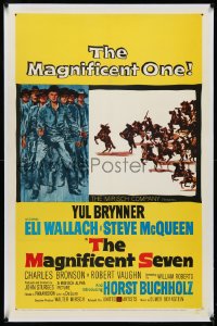 5p0561 MAGNIFICENT SEVEN linen 1sh 1960 Yul Brynner, Steve McQueen, Sturges 7 Samurai cowboy remake!