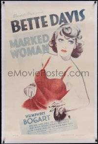 5p0565 MARKED WOMAN linen 1sh 1937 incredible art of bad girl Bette Davis, Bogart, ultra rare!
