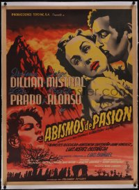 5p1147 ABISMOS DE PASION linen export Mexican poster 1954 Bunuel Wuthering Heights adaptation, rare!