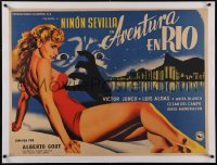 5p1156 AVENTURA EN RIO linen Mexican poster 1953 Renau art of sexy Sevilla & clutching hand, rare!
