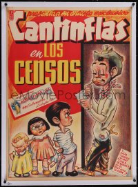 5p1160 CANTINFLAS EN LOS CENSOS linen Mexican poster 1940 art of him with three children, very rare!