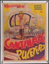 5p1161 CANTINFLAS RULETERO linen Mexican poster 1940 great art of Cantinflas by taxi, ultra rare!