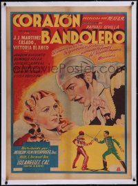 5p1166 CORAZON BANDOLERO linen Mexican poster 1934 art of freedom fighter Casado & Blanco, very rare!