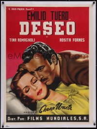 5p1169 DESEO linen Mexican poster 1948 romantic art of Emilio Tuero & Tina Romagnoli, ultra rare!