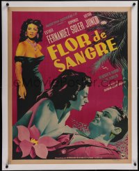 5p1192 FLOR DE SANGRE linen Mexican poster 1951 great romantic love triangle art, Flower of Blood!