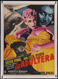 5p1195 LA ADULTERA linen Mexican poster 1956 Renau art of sexy bad girl adulteress Silvia Pinal!