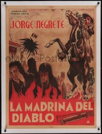 5p1201 LA MADRINA DEL DIABLO linen Mexican poster R1940s art of Jorge Negrete on rearing horse, rare!