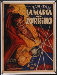 5p1203 LA MARCA DEL ZORRILLO linen Mexican poster 1950 Cabral art of Tin-Tan swordfighting many foes!