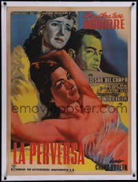 5p1204 LA PERVERSA linen Mexican poster 1954 great art of sexy Alma Rosa Aguirre in see-through top!