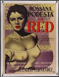 5p1205 LA RED linen Mexican poster 1953 great Caballero art of Rossana Podesta in see-through top!