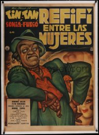 5p1233 REFIFI ENTRE LAS MUJERES linen Mexican poster 1958 Cabral art of Valdes as Tin-Tan, rare!