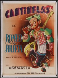 5p1235 ROMEO Y JULIETA linen Mexican poster 1943 Bernard art of Cantinflas as romantic lead, rare!