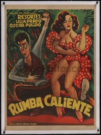 5p1236 RUMBA CALIENTE linen Mexican poster 1952 Cabral art of Resortes & sexy Lilia Prado, very rare!