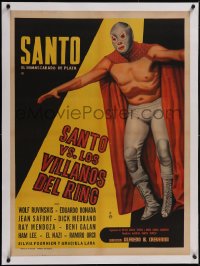 5p1237 SANTO VS. LOS VILLANOS DEL RING linen Mexican poster 1968 masked Mexican wrestler art, rare!