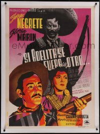 5p1240 SI ADELITA SE FUERA CON OTRO linen Mexican poster 1948 art of Jorge Negrete & Marin w/ guns!
