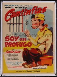 5p1247 SOY UN PROFUGO linen Mexican poster 1946 great art of Cantinflas smoking in jail, ultra rare!