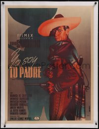 5p1257 YO SOY TU PADRE linen Mexican poster 1948 Espert art of Luis Sandrini with two guns, rare!