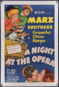5p0578 NIGHT AT THE OPERA linen 1sh R1948 Hirschfeld art of Groucho Marx, Chico Marx, Harpo Marx!
