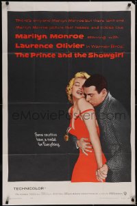 5p0151 PRINCE & THE SHOWGIRL 1sh 1957 Laurence Olivier nuzzles sexy Marilyn Monroe's shoulder!
