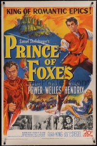 5p0593 PRINCE OF FOXES linen 1sh 1949 Orson Welles, Tyrone Power w/sword protects Wanda Hendrix!