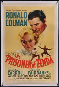 5p0594 PRISONER OF ZENDA linen 1sh 1937 great art of Ronald Colman & Madeleine Carroll, very rare!