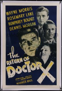 5p0603 RETURN OF DOCTOR X linen 1sh 1939 Warner Bros. horror with vampire Humphrey Bogart, very rare!