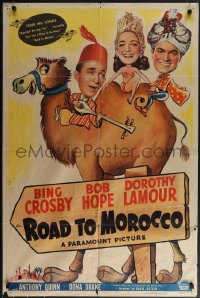 5p0153 ROAD TO MOROCCO 1sh 1942 wacky art of Bob Hope, Bing Crosby & Dorothy Lamour on camel!