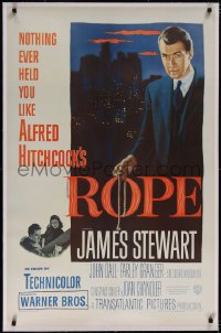 5p0608 ROPE linen 1sh 1948 great image of James Stewart holding the rope, Alfred Hitchcock classic!