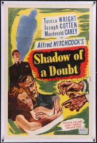 5p0615 SHADOW OF A DOUBT linen 1sh R1950 Hitchcock, different art of Cotten & Wright, ultra rare!
