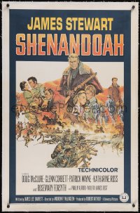 5p0617 SHENANDOAH linen 1sh 1965 James Stewart, Civil War, cool Frank McCarthy montage artwork!