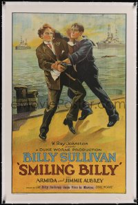 5p0620 SMILING BILLY linen 1sh 1927 art of Billy Sullivan in death struggle on pier, ultra rare!
