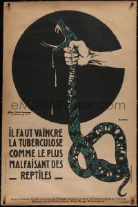 5p0848 IL FAUT VAINCRE LA TUBERCULOS linen 31x47 French special poster 1918 Dorival snake art, rare!