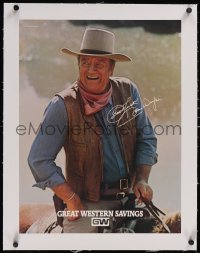 5p0850 JOHN WAYNE linen 17x23 special poster 1979 great c/u cowboy portrait on horse for bank!