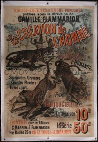 5p0352 LA CREATION DE L'HOMME linen 50x72 French advertising poster 1887 Chouquet wild animal art!