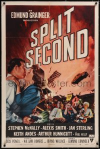 5p0624 SPLIT SECOND linen 1sh 1953 art of Stephen McNally kissing Alexis Smith, Dick Powell noir!