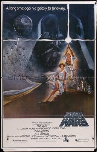 5p0002 STAR WARS square cut style A standee R1982 Tom Jung art of giant Vader over Luke & Leia!