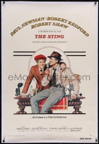 5p0627 STING linen 1sh 1974 artwork of con men Paul Newman & Robert Redford by Richard Amsel!