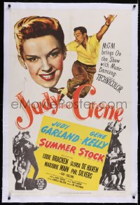 5p0632 SUMMER STOCK linen 1sh 1950 giant headshot of Judy Garland & Gene Kelly dancing in mid-air!