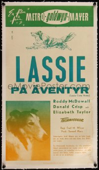 5p0768 LASSIE COME HOME linen Swedish stolpe 1944 great portrait of the famous Collie star, rare!