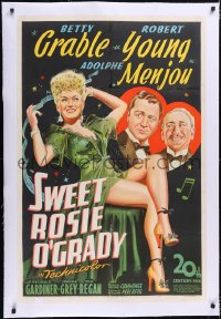 5p0633 SWEET ROSIE O'GRADY linen 1sh 1943 stone litho of sexy Betty Grable, Robert Young & Menjou!