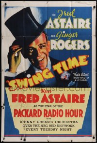 5p0156 SWING TIME 1sh 1936 art of Fred Astaire in top hat, cool NBC radio tie-in, beyond rare!