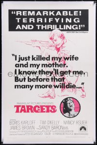 5p0635 TARGETS linen 1sh 1968 Peter Bogdanovich, cool art of sniper Tim O'Kelly crouching with rifle!