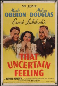 5p0639 THAT UNCERTAIN FEELING linen 1sh 1941 Lubitsch, Merle Oberon between Douglas & Meredith!