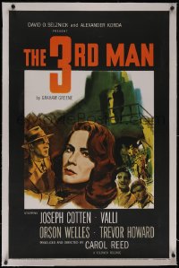 5p0644 THIRD MAN linen 1sh 1949 art of Orson Welles in door, plus Cotten & Valli, classic film noir!